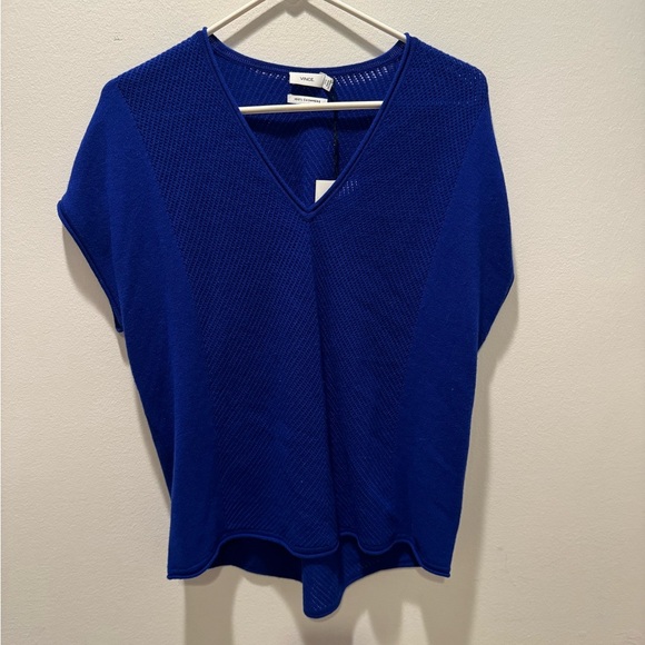 Vince Royal Blue 100% Cashmere Cap Short Sleeve Oversized Sweater Size XXS - Picture 1 of 5